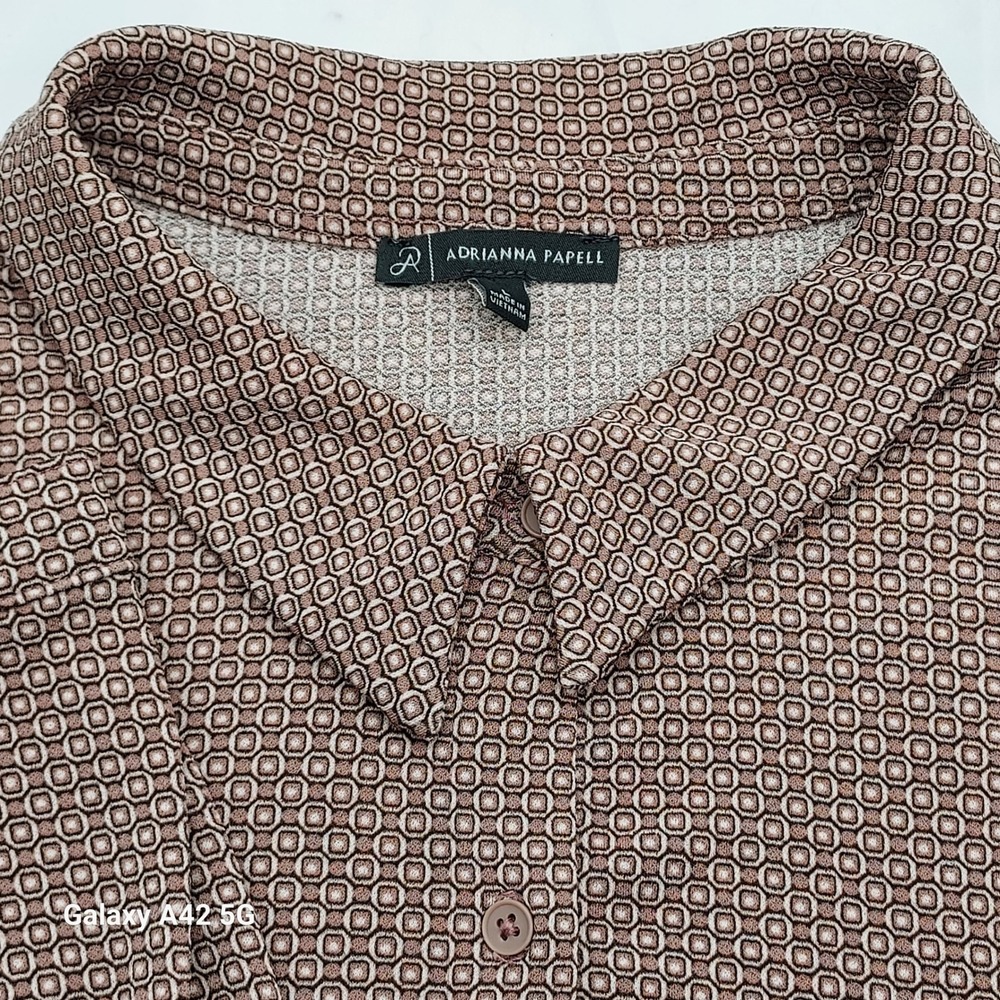 Adrianna Papell Women's Blouse Brown Geometric Print Long Sleeve Size L